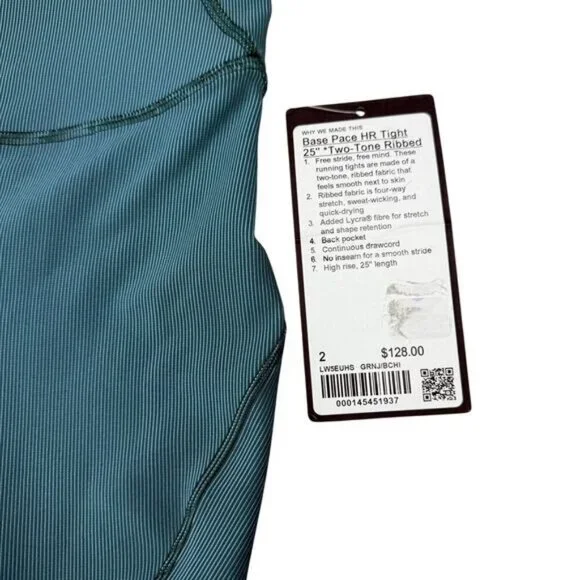 NWT LULULEMON Base Pace High-Rise Tight 25" Two-Tone Ribbed Sz 2 Special Edition - Picture 7 of 11